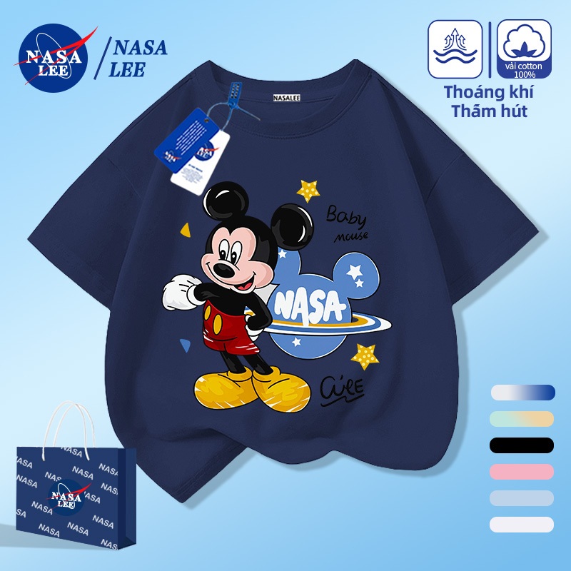 [Giao hàng trong ngày] NASA Hợp thời trang Phong cách mới Cotton nguyên chất cho trẻ em Tay ngắn thoải mái Chuột Mickey thân thiện với da Họa tiết Mickey