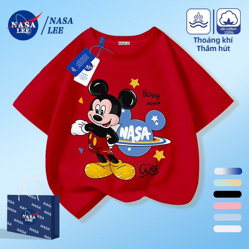 [Giao hàng trong ngày] NASA Hợp thời trang Phong cách mới Cotton nguyên chất cho trẻ em Tay ngắn thoải mái Chuột Mickey thân thiện với da Họa tiết Mickey