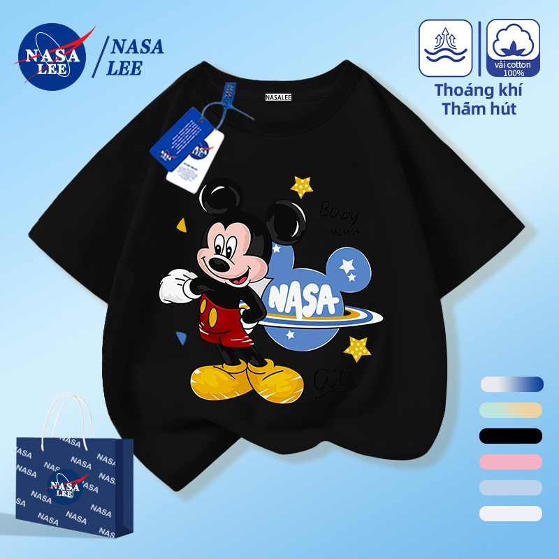 [Giao hàng trong ngày] NASA Hợp thời trang Phong cách mới Cotton nguyên chất cho trẻ em Tay ngắn thoải mái Chuột Mickey thân thiện với da Họa tiết Mickey