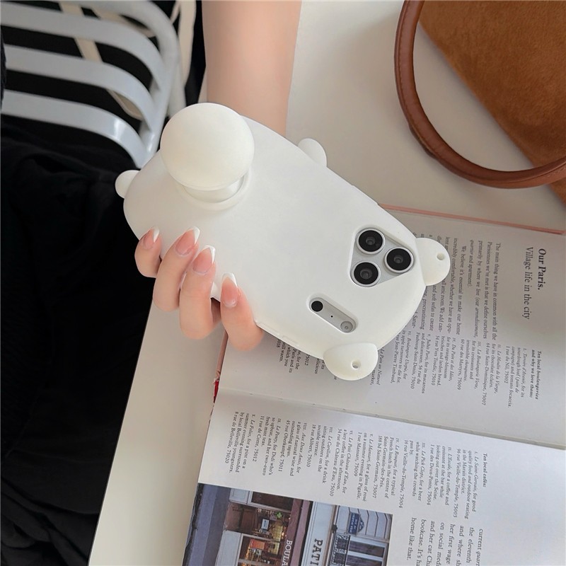 Ốp điện thoại chất liệu Silica gel họa tiết gấu tự đóng khung cho iPhone 17 Pro max