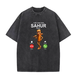 Tung Sahur Gọi Câu Cá Vui Nhộn Brainrot Đùa Nam Áo Rửa Vintage Tee Tay Ngắn Cổ Tròn Áo Thun Cotton Quần Áo Mùa Hè