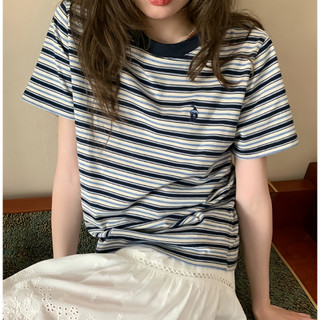 Áo thun ngắn tay thêu sọc | Áo thun dáng rộng thông thường - Fit Tee