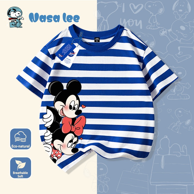 Áo Thun Polo Bé Trai Sọc Xanh Dương Mickey 2026 - Hàng Cotton Mềm Mại