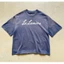 Unisex Tối Giản “La Lumière ” In Chữ Áo Thun Tay Ngắn Giặt Hải Quân