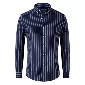 Áo sơ mi nam dài tay màu trắng sọc dáng rộng màu đen dành cho doanh nhân Áo sơ mi thường ngày được kiểm tra