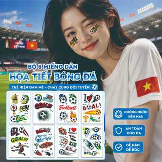 sticker bóng đá hình xăm tạm thời World Cup đạo cụ tiệc cổ vũ dán mặt và tay vẽ mặt fan thoáng khí không dính bền lâu không bong không kích ứng da