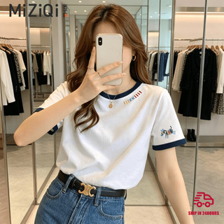 【Khuyến mãi】áo thun nữ Áo thun nữ tay ngắn cổ tròn phong cách Hàn Quốc, thiết kế dáng rộng màu trắng