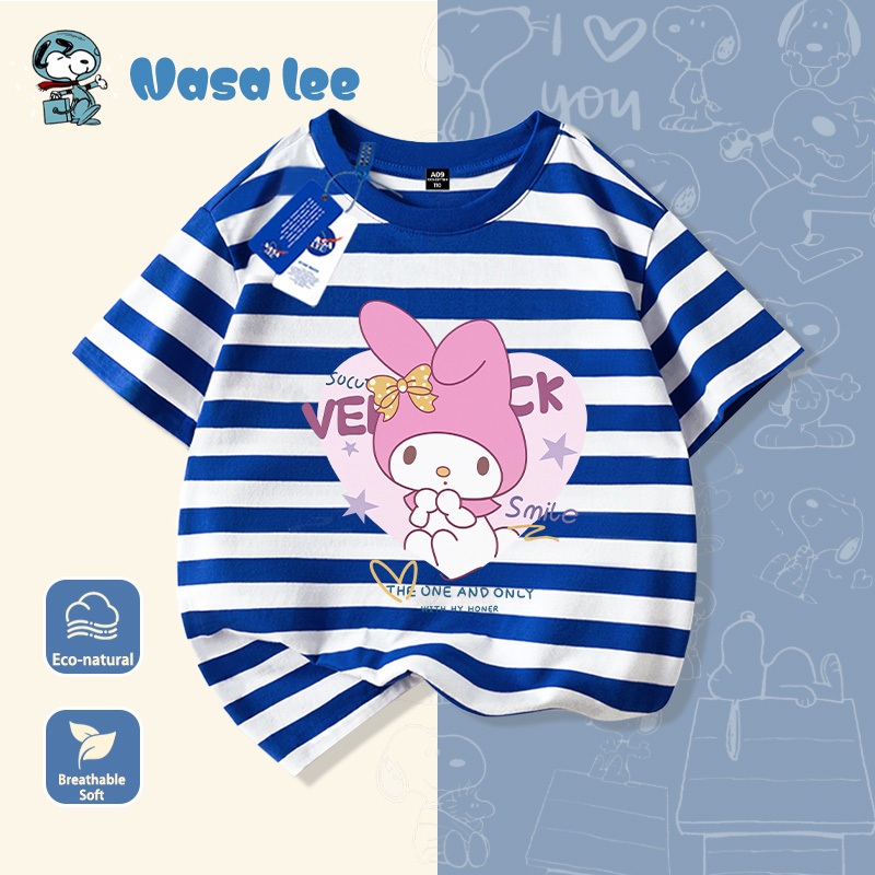 Áo Thun Bé Gái Sọc Xanh Dương In Hình My Melody - Hàng Cotton 2026