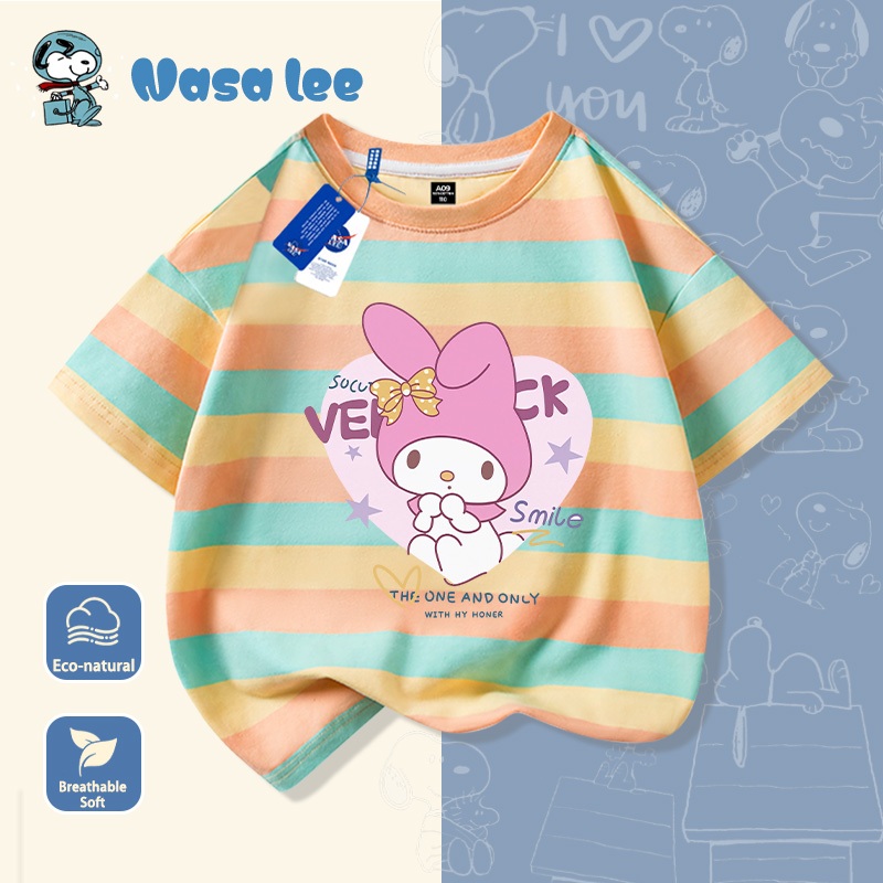 Áo Thun Bé Gái Sọc Xanh Dương In Hình My Melody - Hàng Cotton 2026
