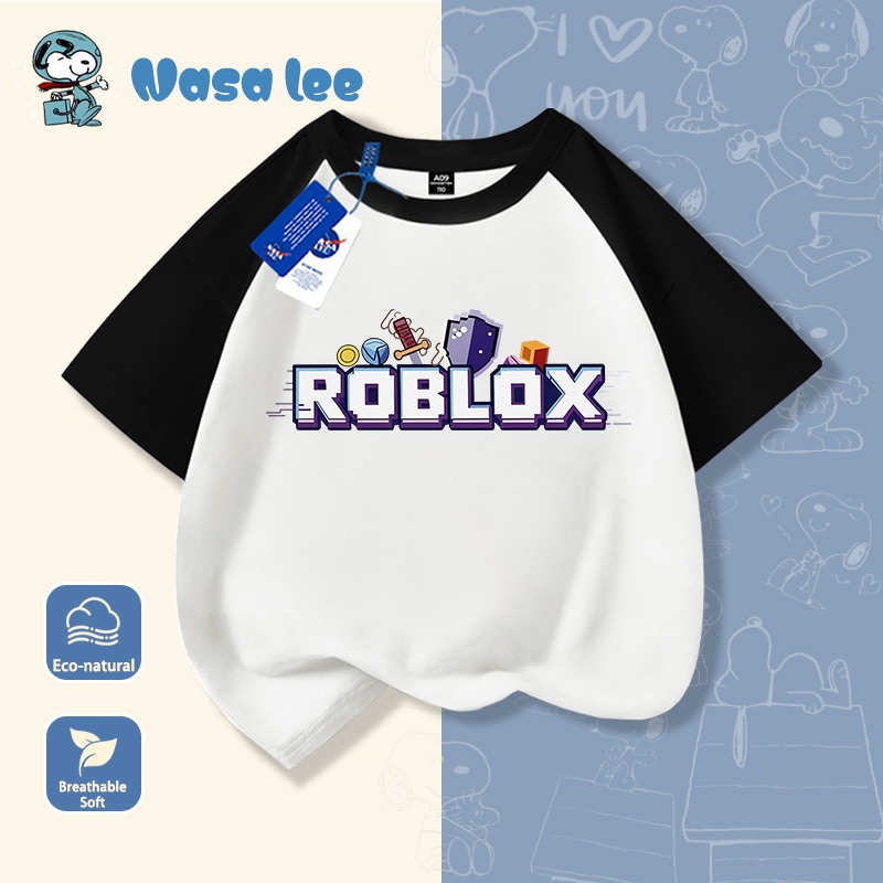 Áo Thun Trẻ Em Cổ Raglan Trắng Đen In Roblox - Hàng Cotton 2026