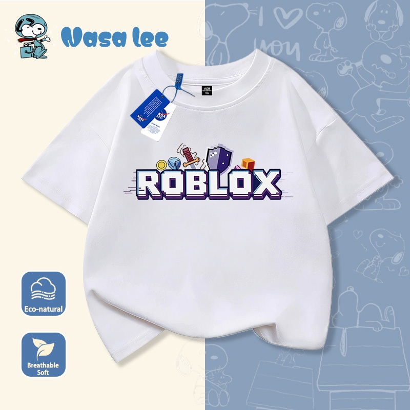 Áo Thun Trẻ Em Cổ Raglan Trắng Đen In Roblox - Hàng Cotton 2026
