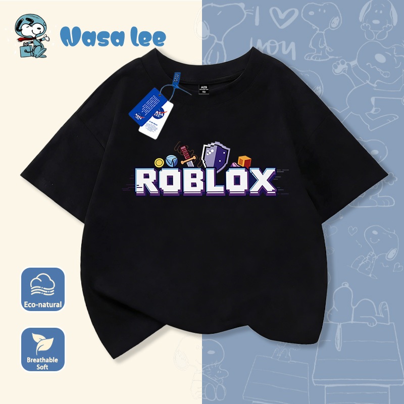 Áo Thun Trẻ Em Cổ Raglan Trắng Đen In Roblox - Hàng Cotton 2026