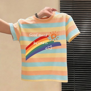 Hàng có sẵn Giao ngay Áo thun NASA in hoa cầu vồng cộc tay mùa hè Cotton trẻ em bé trai bé gái