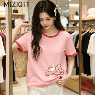 【Khuyến mãi】Áo Thun Nữ Miqizi Hồng cổ tròn tay ngắn, vẻ nữ tính