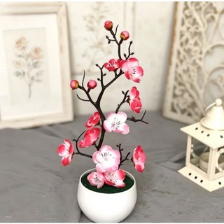 Sắp xếp chậu hoa mận nhân tạo - Cây cảnh hoa giả thực tế, dành cho đám cưới, phòng khách tại nhà, văn phòng & trang trí châu Á