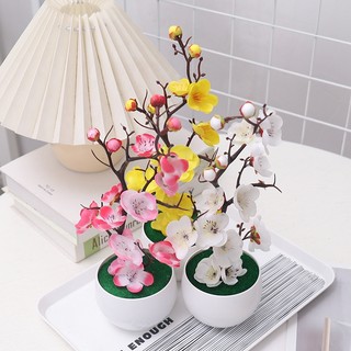 Sắp xếp chậu hoa mận nhân tạo - Cây cảnh hoa giả thực tế, dành cho đám cưới, phòng khách tại nhà, văn phòng & trang trí châu Á