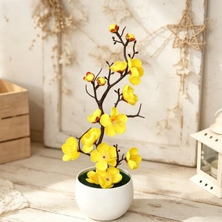 Sắp xếp chậu hoa mận nhân tạo - Cây cảnh hoa giả thực tế, dành cho đám cưới, phòng khách tại nhà, văn phòng & trang trí châu Á