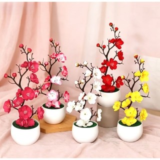 Sắp xếp chậu hoa mận nhân tạo - Cây cảnh hoa giả thực tế, dành cho đám cưới, phòng khách tại nhà, văn phòng & trang trí châu Á