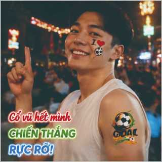 sticker bóng đá hình xăm tạm thời World Cup đạo cụ tiệc cổ vũ dán mặt và tay vẽ mặt fan thoáng khí không dính bền lâu không bong không kích ứng da