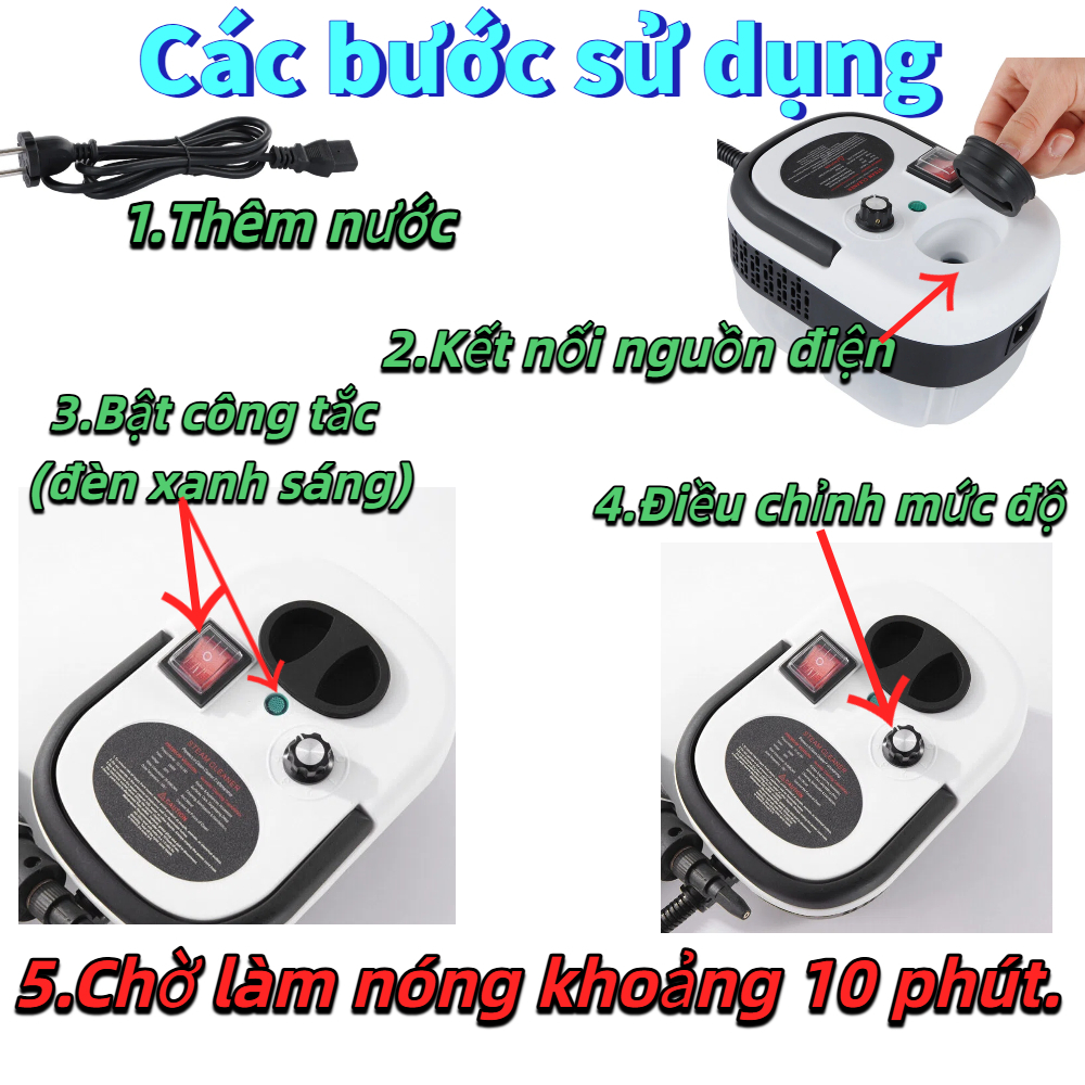 Máy làm sạch hơi nước cầm tay NATURALHM, Máy làm sạch hơi nước di động 2500W, Máy làm sạch tự động đa chức năng áp suất cao Chất lượng cao Vệ sinh thương mại