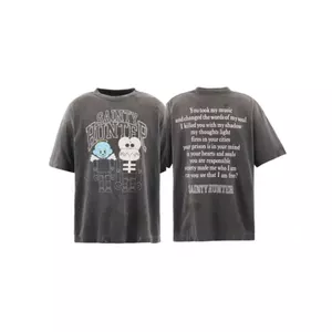 Hoạt Hình Họa Tiết In Vintage Rửa Đau Khổ Áo Thun Nữ Tay Ngắn Unisex Rời Quá Khổ Cổ Tròn Dạo Phố Tee