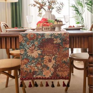 Monet Sunflower Jacquard Table Runner | Phong cách vẽ tranh sơn dầu cổ điển (Chịu nhiệt dày · Trang trí tua rua · Thảm trà dài)