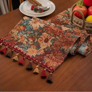 Monet Sunflower Jacquard Table Runner | Phong cách vẽ tranh sơn dầu cổ điển (Chịu nhiệt dày · Trang trí tua rua · Thảm trà dài)