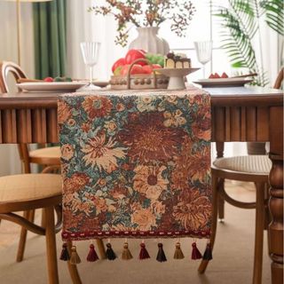 Monet Sunflower Jacquard Table Runner | Phong cách vẽ tranh sơn dầu cổ điển (Chịu nhiệt dày · Trang trí tua rua · Thảm trà dài)
