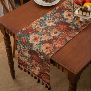 Monet Sunflower Jacquard Table Runner | Phong cách vẽ tranh sơn dầu cổ điển (Chịu nhiệt dày · Trang trí tua rua · Thảm trà dài)