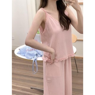 Bộ đồ ngủ ren màu trơn dành cho nữ quần treo đơn giản tại nhà