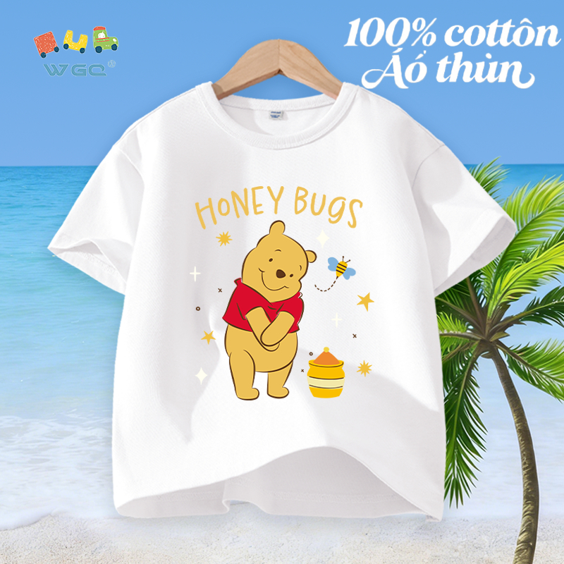 W.G.Q Áo thun bé trai，vải 100% Cotton in hình gấu dễ thương，mềm mại thoải mái，thấm mồ hôi thoáng khí，phong cách bán chạy mùa hè