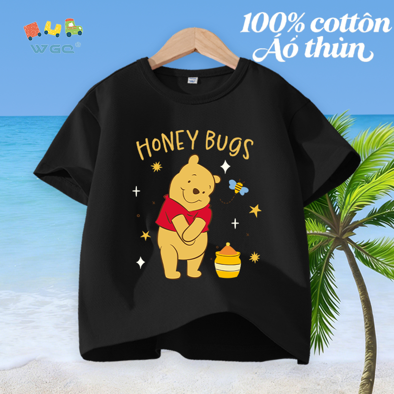 W.G.Q Áo thun bé trai，vải 100% Cotton in hình gấu dễ thương，mềm mại thoải mái，thấm mồ hôi thoáng khí，phong cách bán chạy mùa hè