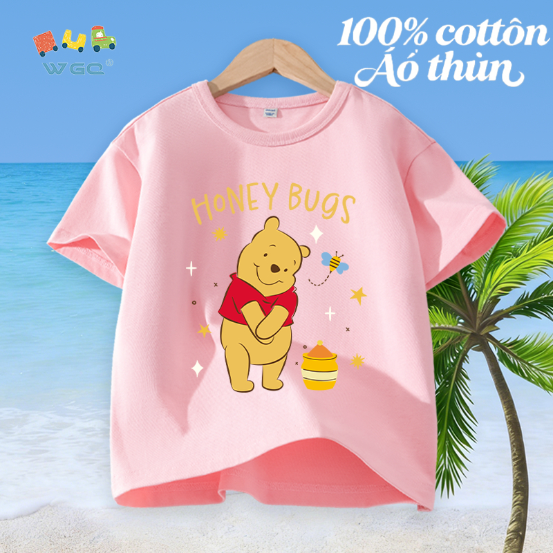 W.G.Q Áo thun bé trai，vải 100% Cotton in hình gấu dễ thương，mềm mại thoải mái，thấm mồ hôi thoáng khí，phong cách bán chạy mùa hè