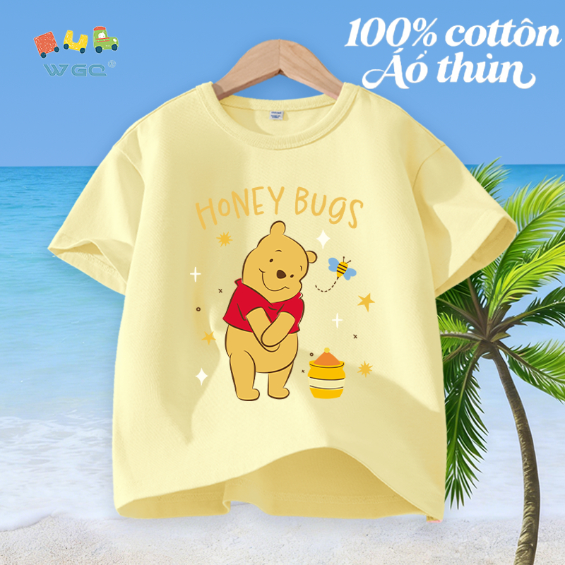 W.G.Q Áo thun bé trai，vải 100% Cotton in hình gấu dễ thương，mềm mại thoải mái，thấm mồ hôi thoáng khí，phong cách bán chạy mùa hè