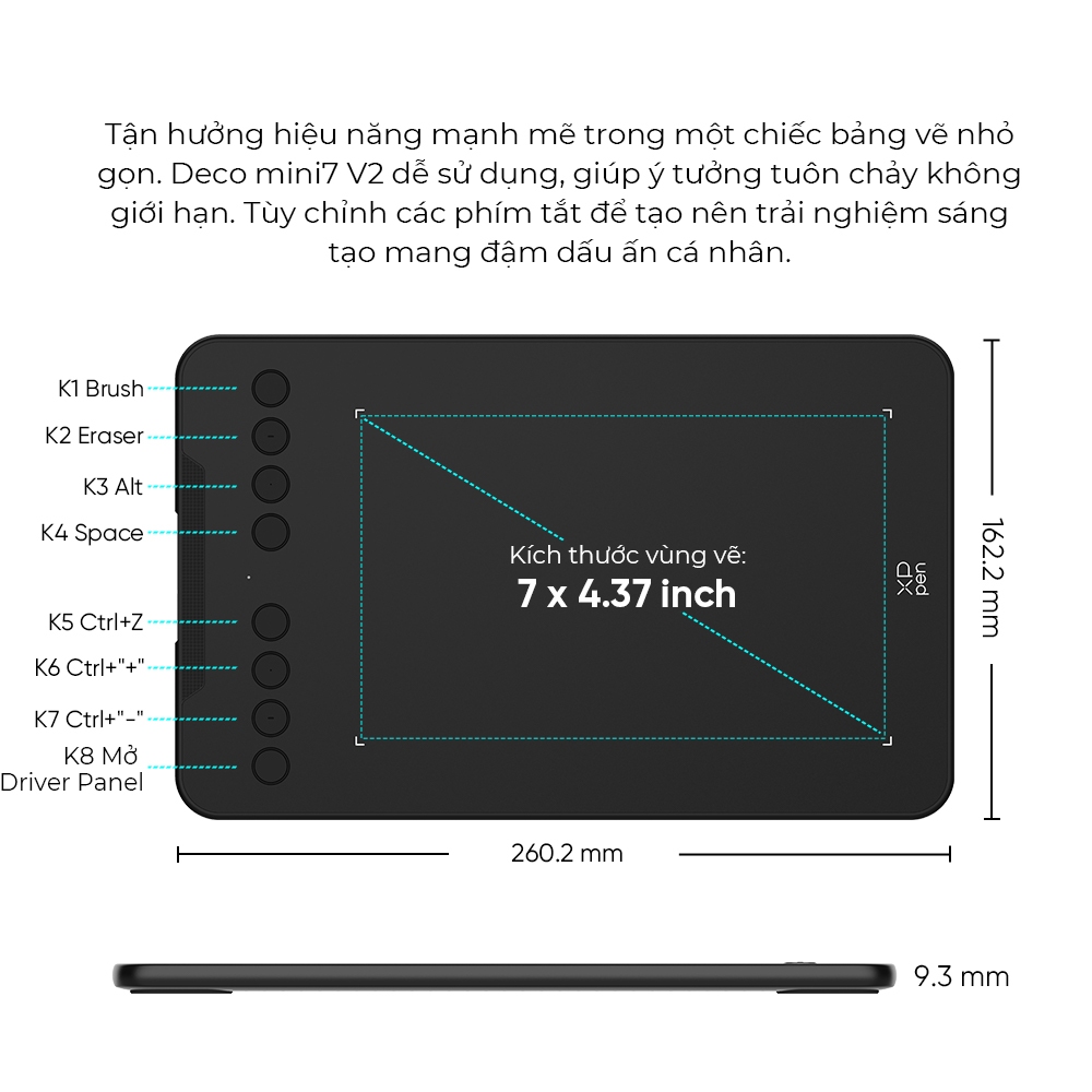 Máy tính bảng vẽ XPPen Deco mini7 v2 Máy tính bảng bút 7x4 Inch với 16384 mức áp suất Stylus, hỗ trợ 60° Hỗ trợ nghiêng Windows Mac Linux Android Chrome | BigBuy360 - bigbuy360.vn