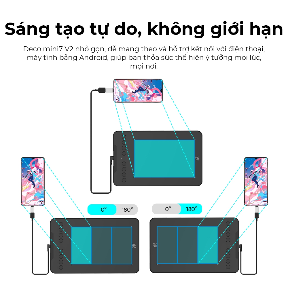 Máy tính bảng vẽ XPPen Deco mini7 v2 Máy tính bảng bút 7x4 Inch với 16384 mức áp suất Stylus, hỗ trợ 60° Hỗ trợ nghiêng Windows Mac Linux Android Chrome | BigBuy360 - bigbuy360.vn