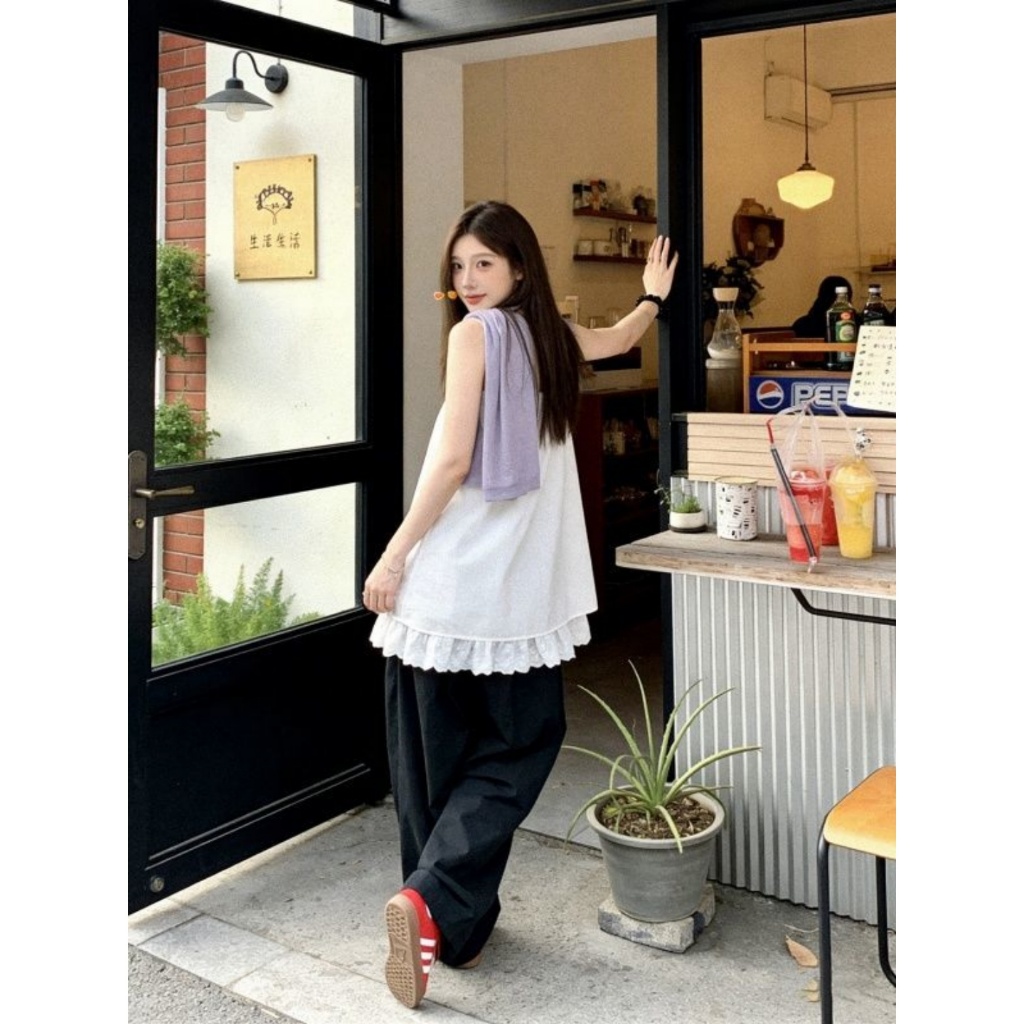 [BANKO] Phiên Bản Hàn Quốc Nữ Mùa Hè Phong Cách Mới Rời Ôm Hơn Nhìn Trắng Viền Ren Khâu Camisole
