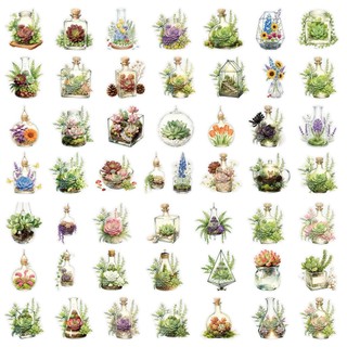 Bộ 50 Trong Suốt Hoa Xanh Thực Vật Miếng Dán Trang Trí Máy Tính Chống Thấm Nước PET Miếng Dán Đồ Chơi Trẻ Em