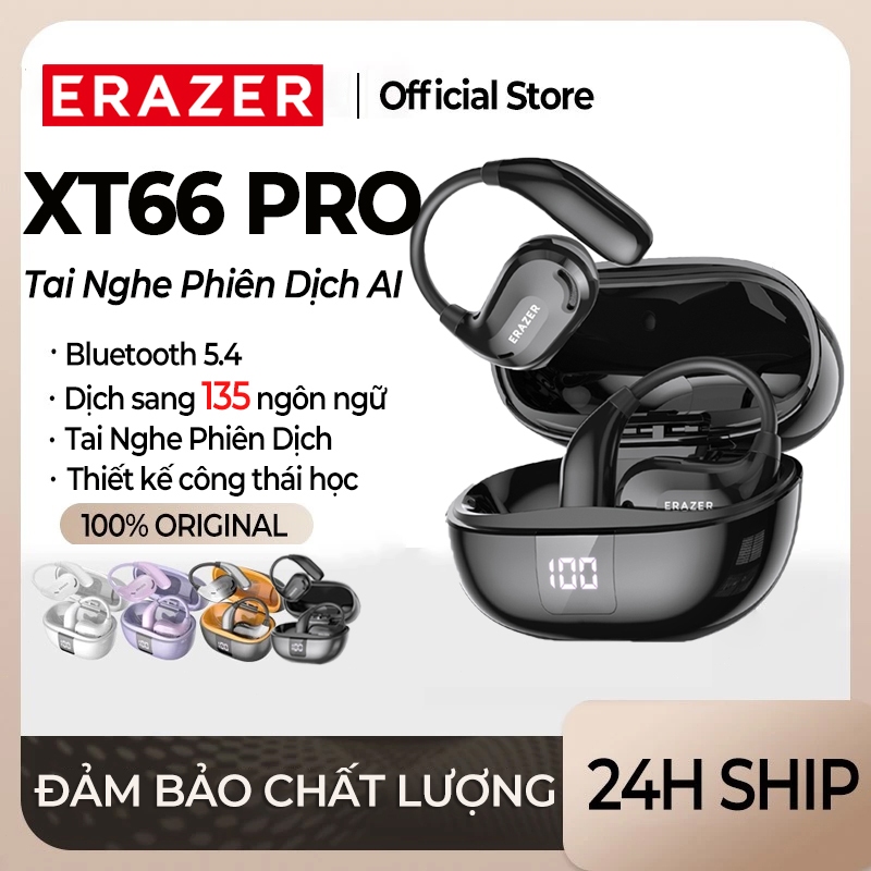 ERAZER XT66 PRO Tai Nghe Phiên Dịch Al tai nghe Bluetooth 5.4 Dịch thuật thông minh theo thời gian thực Tai nghe không dây màn hình cảm ứng LED kinh doanh có Mic chống nước IPX5