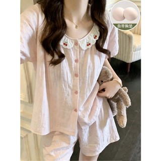 Bộ đồ ngủ màu trơn có đệm ngực cho nữ Bộ đồ gia đình mỏng và mềm mại