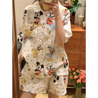 Phim hoạt hình dễ thương in hình đồ ngủ nữ áo len ngắn tay bộ đồ mặc nhà