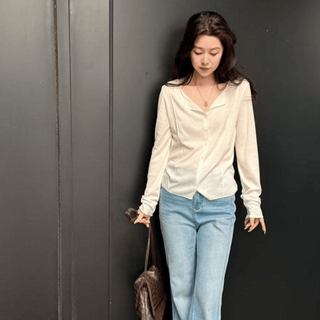 Nhẹ Phong Cách Trưởng Thành Cổ Chữ V Nút Dệt Kim Cardigan Nữ Đầu Xuân Phong Cách Mới Mỏng Hơn Nhìn Phù Hợp Với Mỏng Dài-