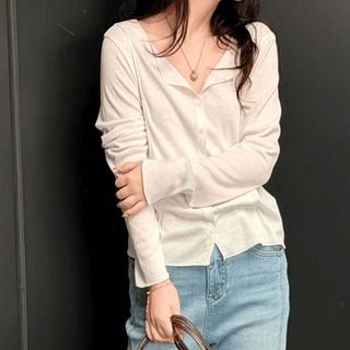Nhẹ Phong Cách Trưởng Thành Cổ Chữ V Nút Dệt Kim Cardigan Nữ Đầu Xuân Phong Cách Mới Mỏng Hơn Nhìn Phù Hợp Với Mỏng Dài-