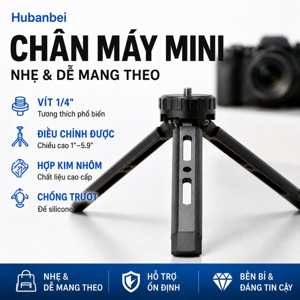 Chân máy Mini bằng nhôm 1 / 4 "Vít – Chân đế để bàn có thể điều chỉnh cho Gimbal & Camera | Chân máy kim loại di động cho Zhiyun, DJI Osmo, Ronin, Vimble