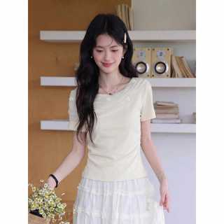 Áo thun ngắn tay mơ thiết kế kiểu Pháp dành cho nữ mùa hè thời trang cao cấp Slimer Look Top