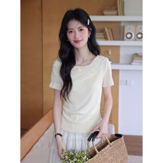 Áo thun ngắn tay mơ thiết kế kiểu Pháp dành cho nữ mùa hè thời trang cao cấp Slimer Look Top