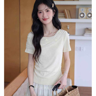 Áo thun ngắn tay mơ thiết kế kiểu Pháp dành cho nữ mùa hè thời trang cao cấp Slimer Look Top