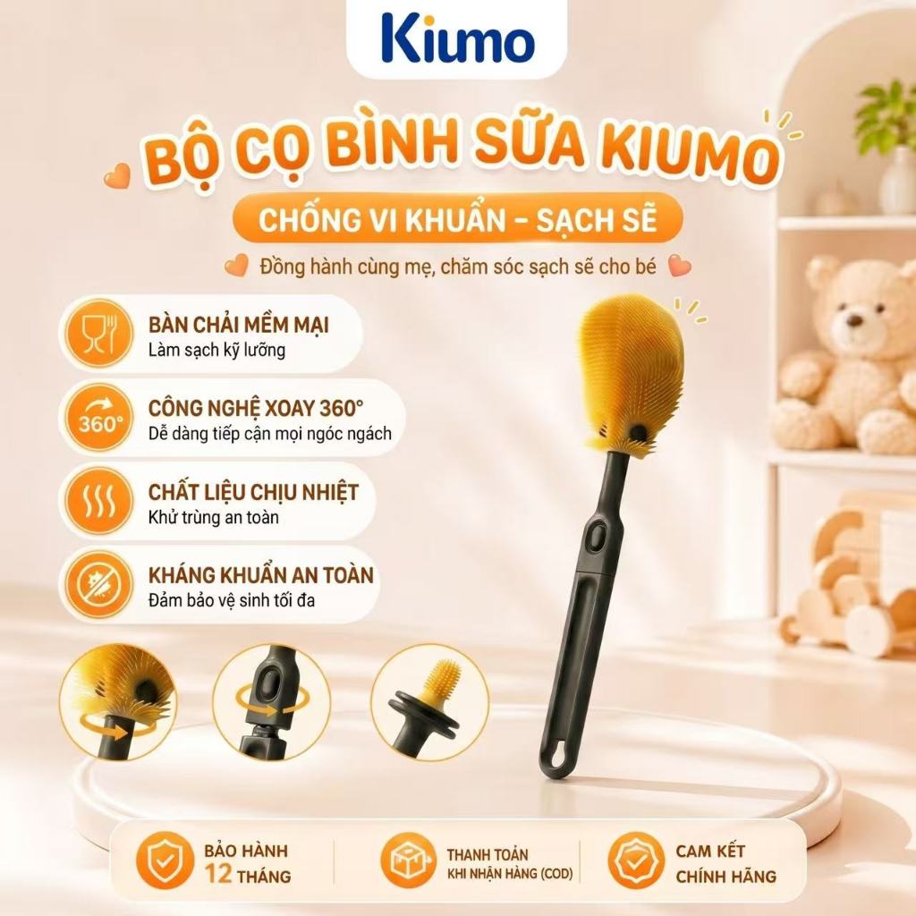 Kiumo Bàn Chải Rửa Bình Sữa Silicone 360 Độ - Cọ Rửa Cốc Siêu Sạch, An Toàn, Không Trầy Xước
