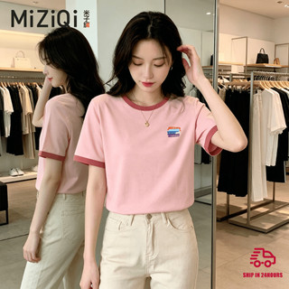 【Khuyến mãi】Áo Thun Cotton Nguyên Chất, Màu Sắc Tương Phản, Phù Hợp Với Mọi Hình Thể Cho Nữ