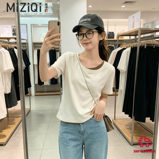 【Nên mua】áo kiểu nữ ngắn tay giả hai lớp, cổ vuông dáng ôm nhẹ, chất cotton mềm mại